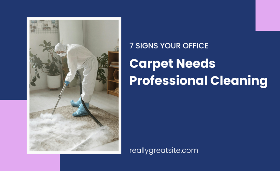 Office carpet stained and worn showing signs it needs professional cleaning